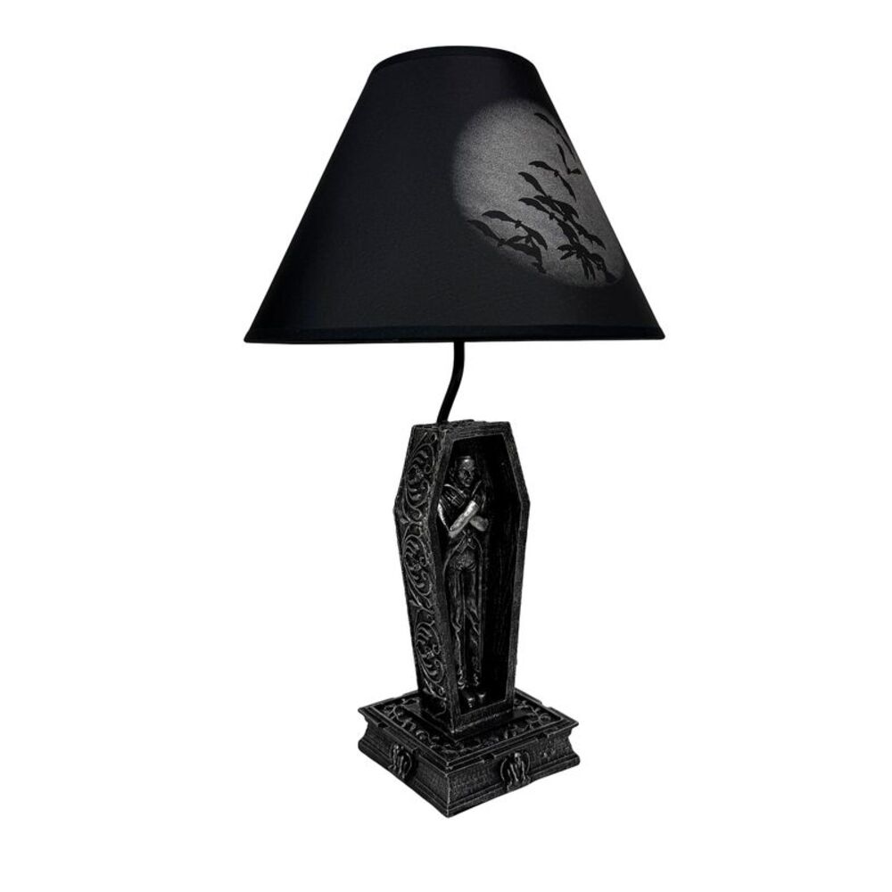 Dark Dawning Vampire in the Coffin Black Table Lamp and Fabric Shade